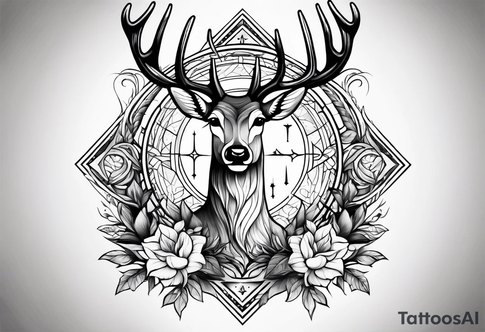 cross, deer, bible tattoo idea