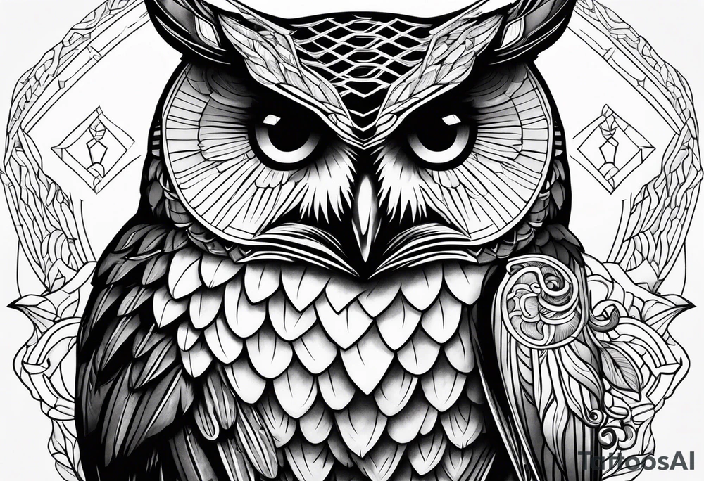 an owl with a corn snake in its claw tattoo idea