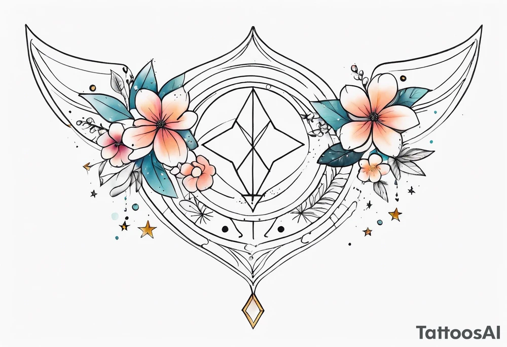 fine line with stars, floral, dots. Sternum tattoo tattoo idea