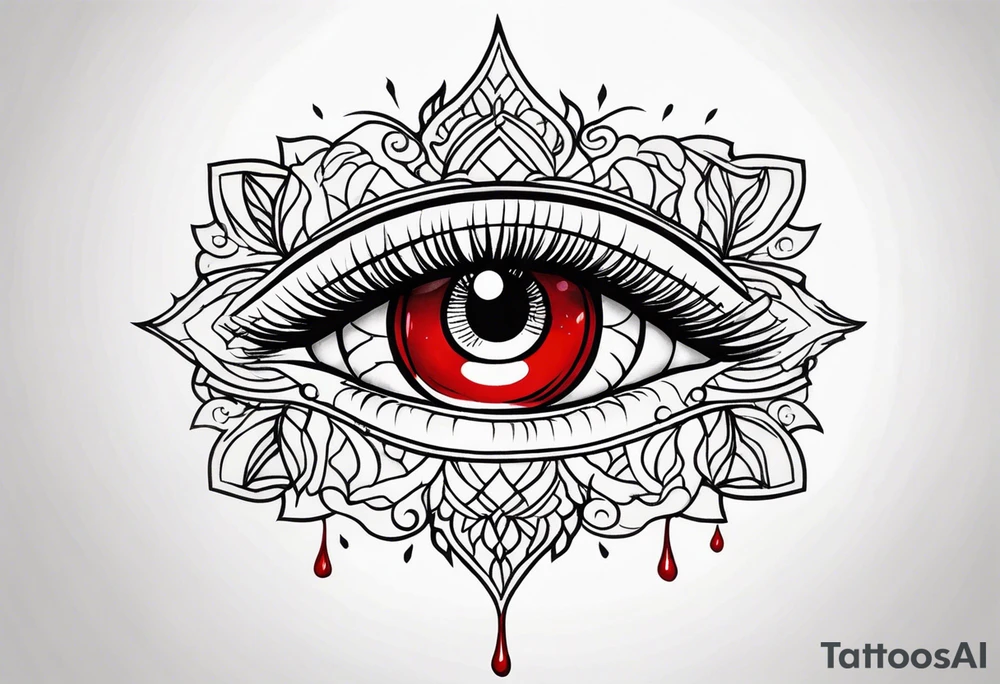 Bleeding tear overdraining to down from one red symmetrical
eye tattoo design tattoo idea