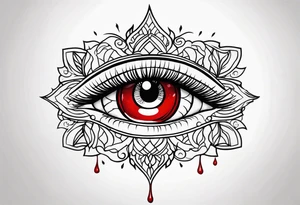 Bleeding tear overdraining to down from  one red symmetrical 
 eye tattoo design tattoo idea