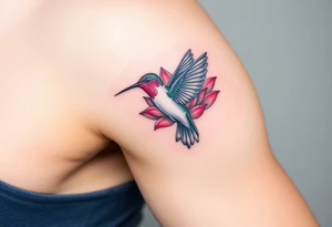 A Hummingbird Drinking from a Lotus Flower (only red , blue and black are possible colors) tattoo idea
