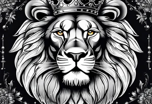 lion with crown on the head and sparkling eyes tattoo idea