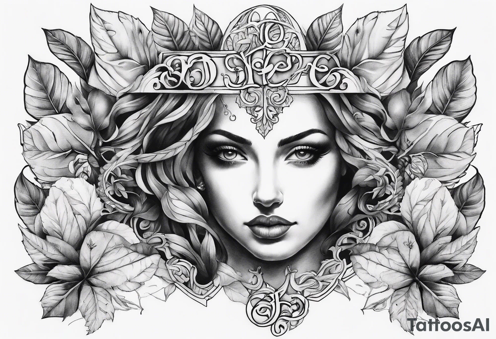 full chest piece two faces with leafs and frames with letters HOPE tattoo idea full chest piece two faces with leafs and frames with letters HOPE tattoo idea