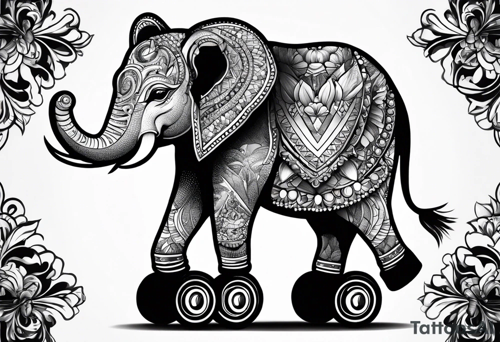 Elephant wearing roller skates tattoo idea