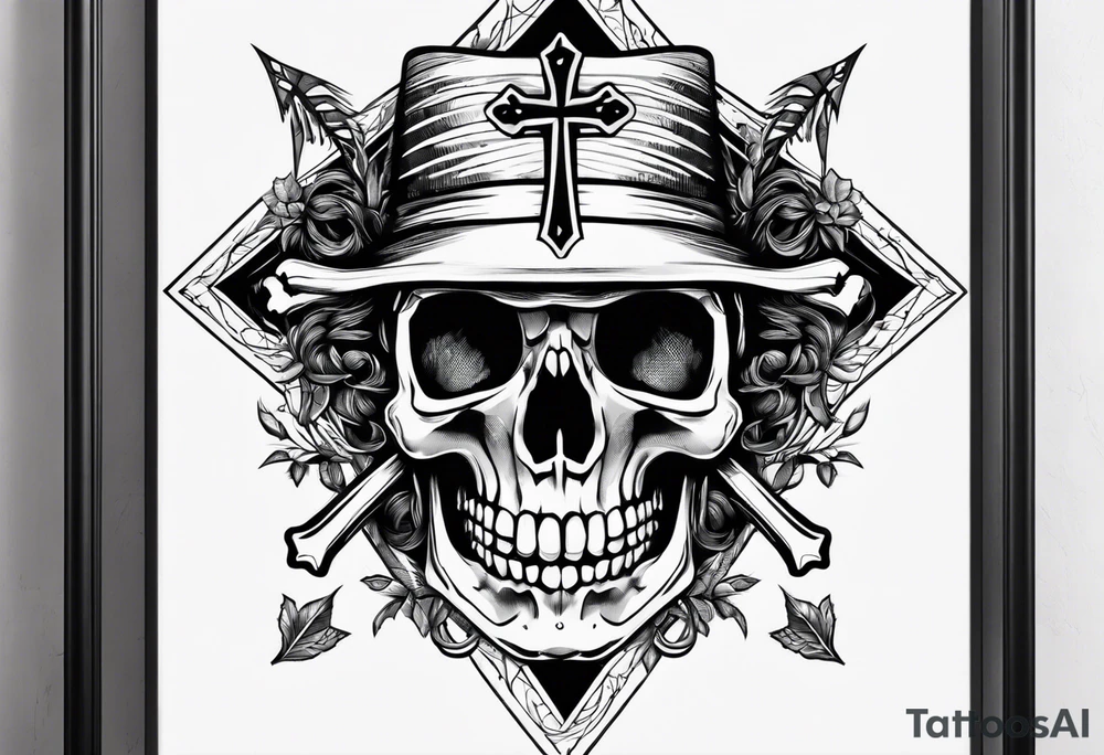 skeleton walking with a cross tattoo idea