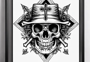 skeleton walking with a cross tattoo idea