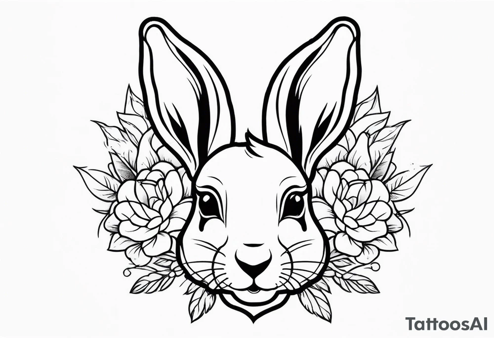 Rabbit head and flowers tattoo idea