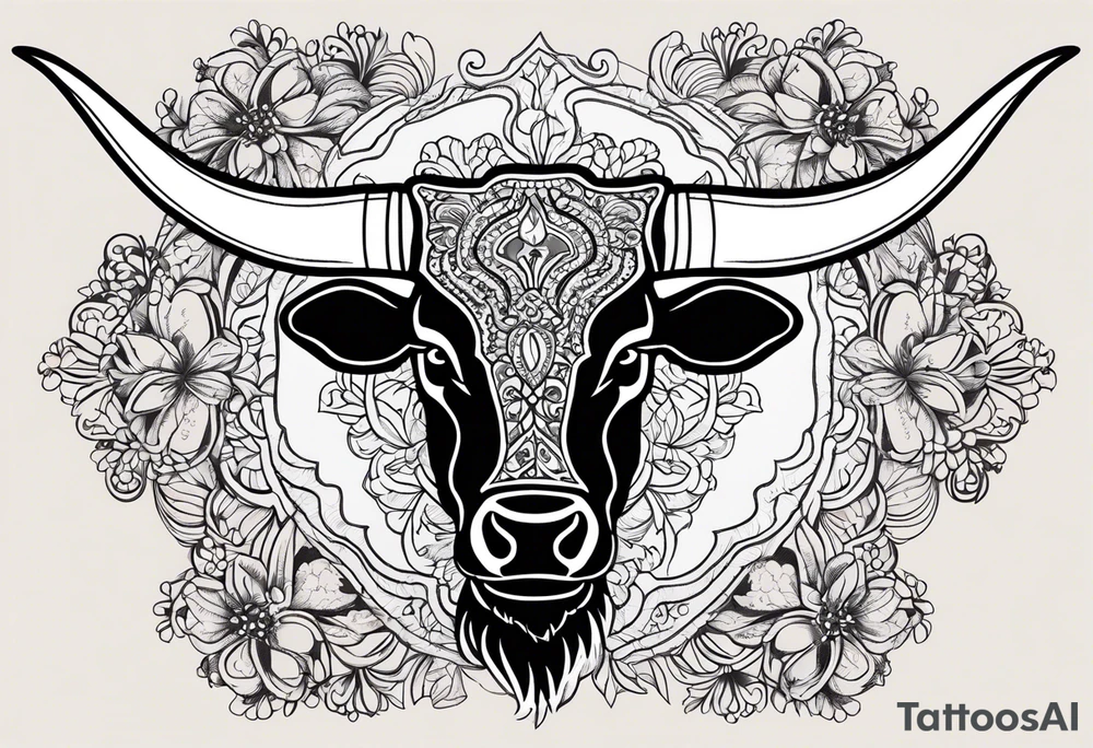 Texas Longhorn with lace work tattoo idea