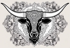 Texas Longhorn with lace work tattoo idea