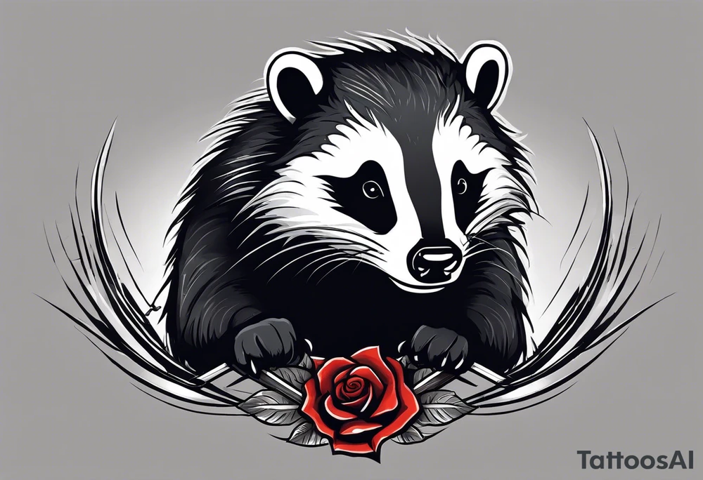 Draw me badger with aggressive full body, killer face with cute smile, very long nails and he attacks like a Turkish gladiator to enemy and also he has very deadly looking. The only weapon is his braveness he fights with his nails. Everybody scares after their first sight but then they like him. tattoo idea