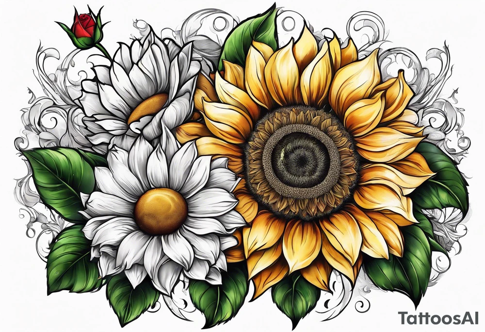 animal flower rose, sunflower, tattoo idea