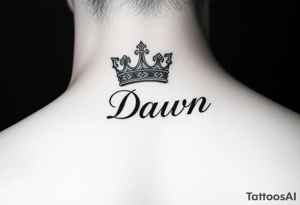 Crown name Dawn on side of neck tattoo idea