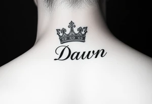 Crown name Dawn on side of neck tattoo idea