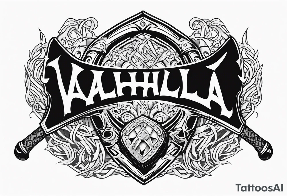 Valhalla viking shield hatchet sword tattoo idea