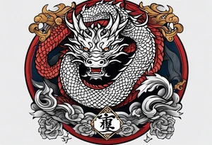 Asian dragon coiling around an anchor centered on the Korean flag tattoo idea
