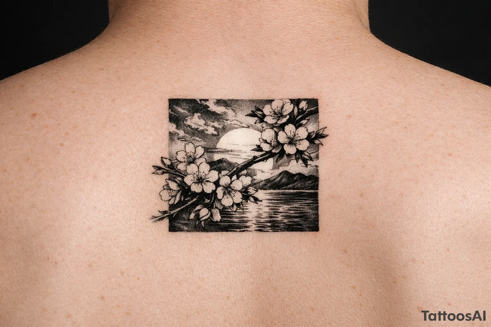 Cherry blossoms at sunset tattoo idea