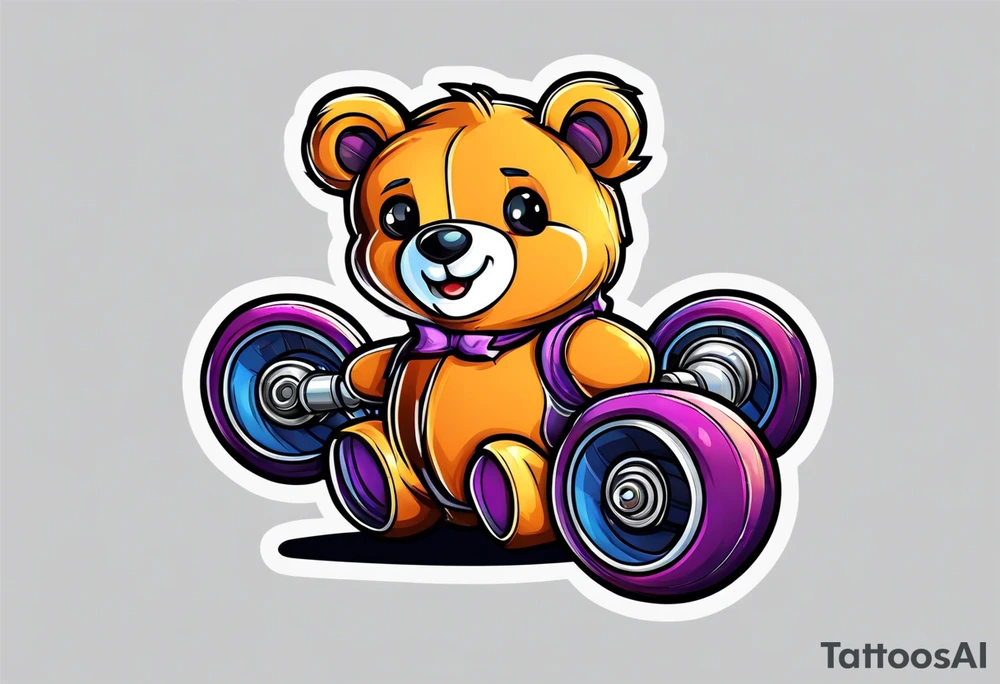 teddy bear sized roller skates tattoo idea