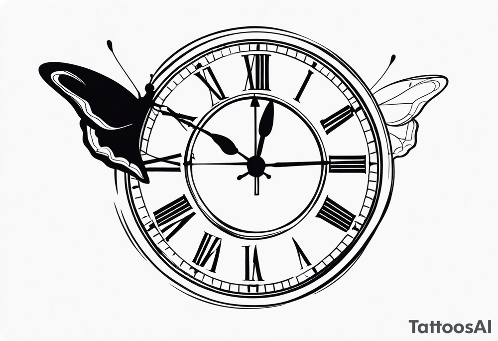 Butterfly flying around or over a clock tattoo idea