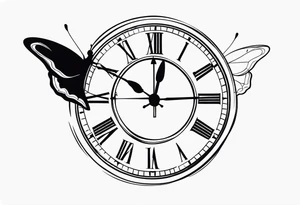 Butterfly flying around or over a clock tattoo idea