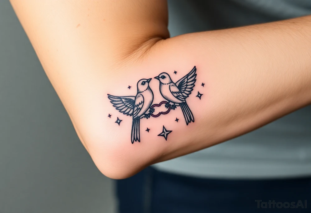 two birds sitting, stars and infinity theme tattoo idea