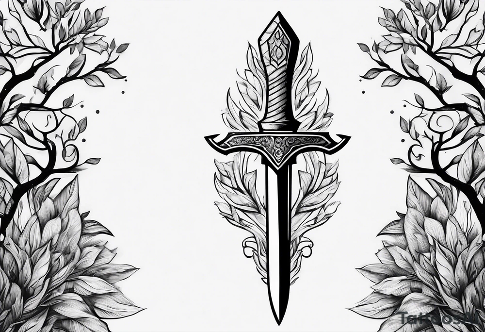 tree-like dagger tattoo idea