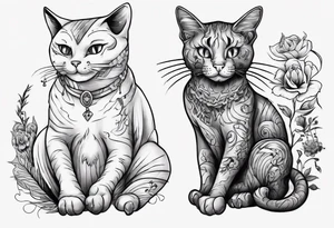 Maine coon cat and a grey cat with extra toes playing together tattoo idea