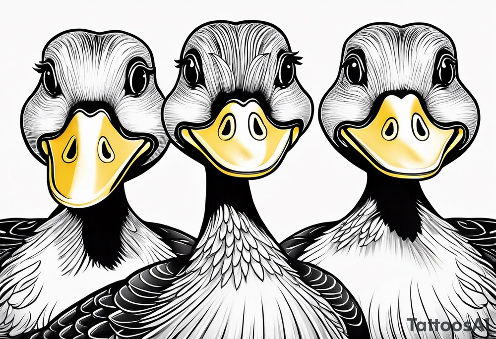 3 ducks in a row, side by side 

The ducks are rubber duck, cartoonish tattoo idea
