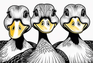 3 ducks in a row, side by side 

The ducks are rubber duck, cartoonish tattoo idea