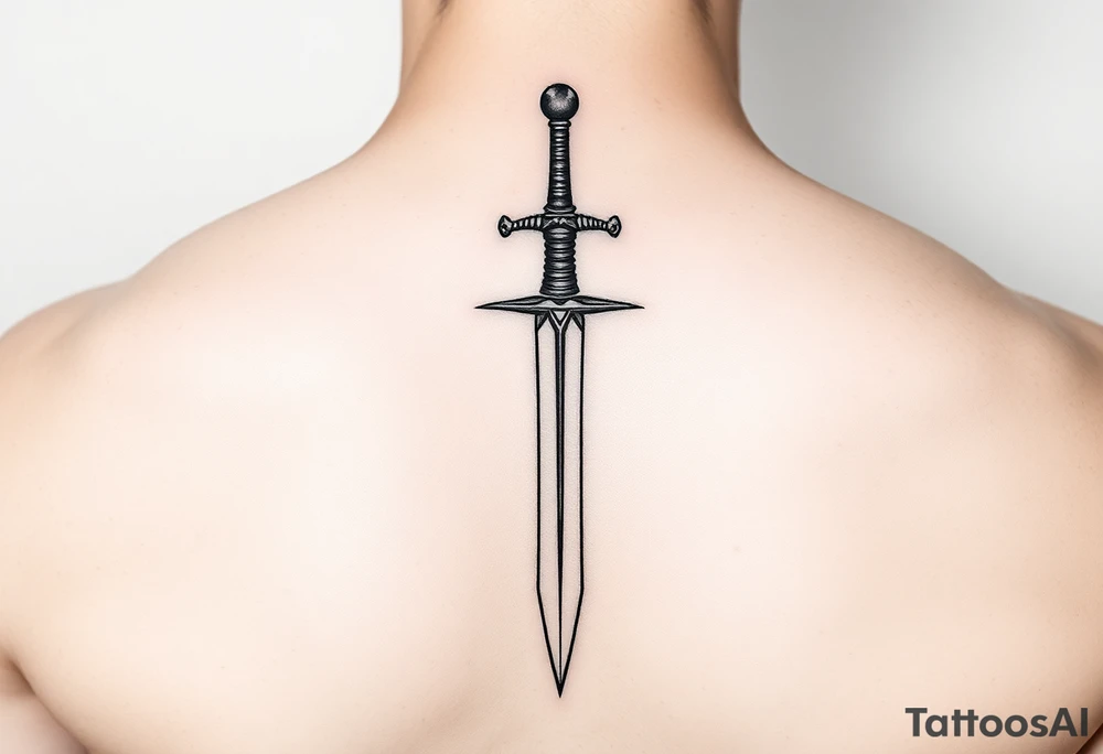 Fine line sword on forearm tattoo idea