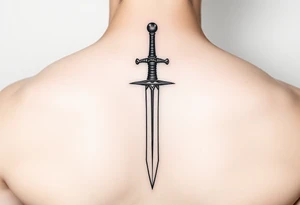 Fine line sword on forearm tattoo idea