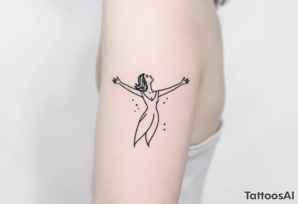 Woman with outstretched arms looking to sky tattoo idea