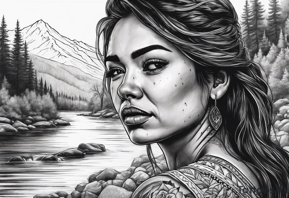 Woman crying at a river tattoo idea