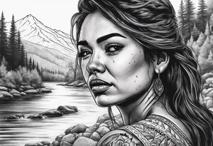 Woman crying at a river tattoo idea