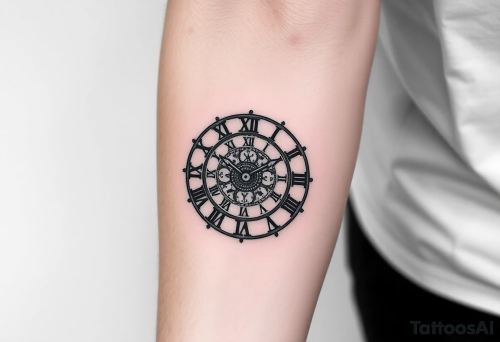 vintage roman numerals within ornate clockwork mechanism groß ganzer unterarm tattoo idea