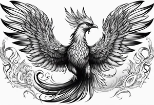 russian firebird phoenix in-flight with very long fancy tail tattoo idea