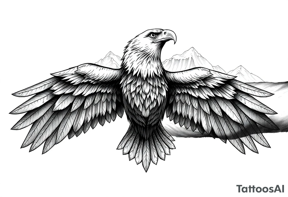 majestic eagle spreading wings against mountain peaks 

In the eagles wings put these names. 
Isabella 
joeseph
Anthony tattoo idea