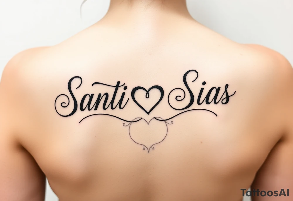 Santi & Sias combined in cursive with a heart in the middle connecting them together tattoo idea