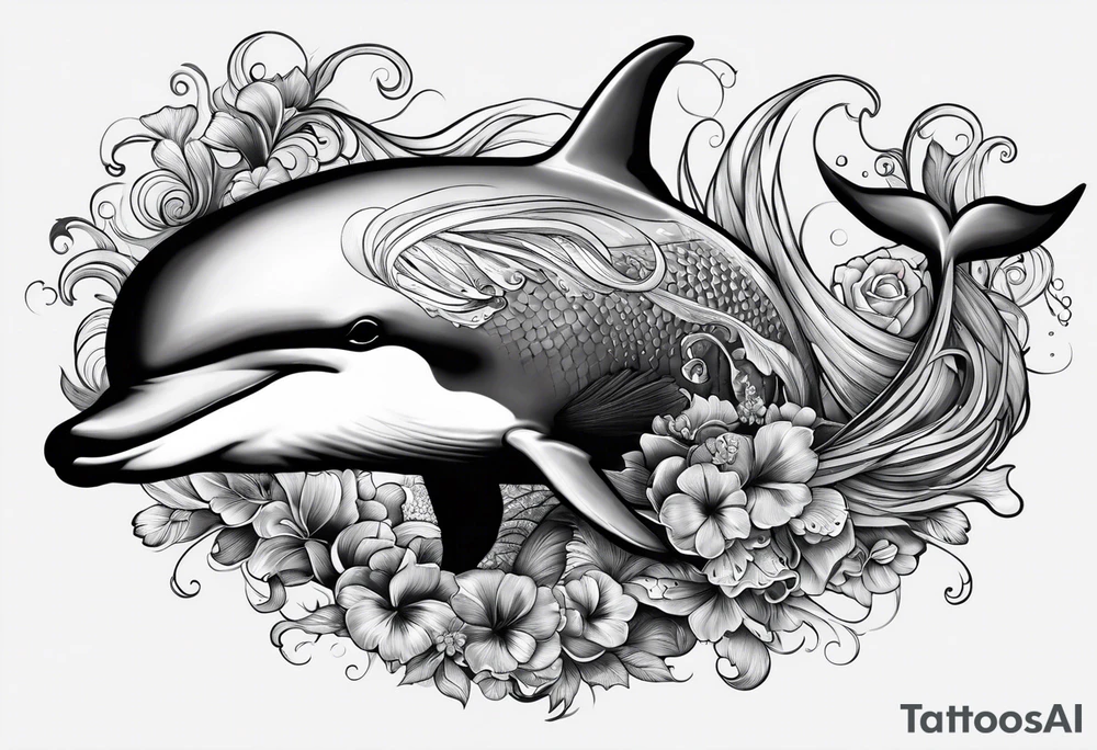delfin emanando de una ola del mar tattoo idea