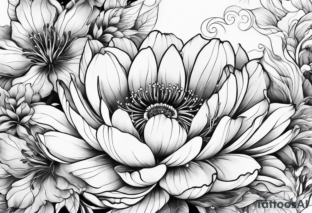 Japanese flowers with smoke in the background tattoo idea