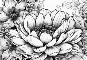 Japanese flowers with smoke in the background tattoo idea