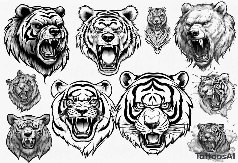 bear and tiger, fighting tattoo idea