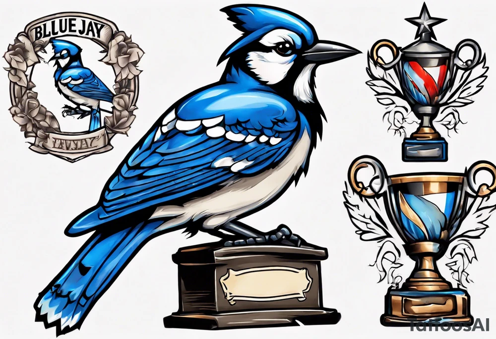 bluejay with trophy tattoo idea