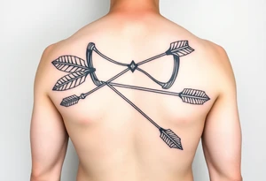 Large bow and arrow on whole arm tattoo idea