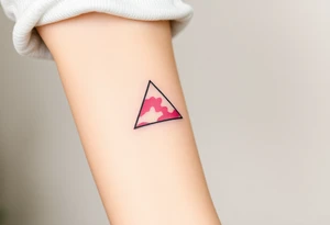 A watercoloured pink triangle, with small lining and upside down tattoo idea