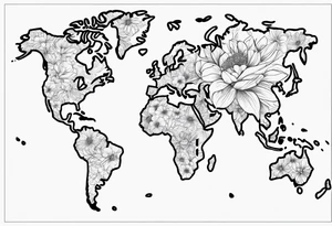 World map with floral design tattoo idea