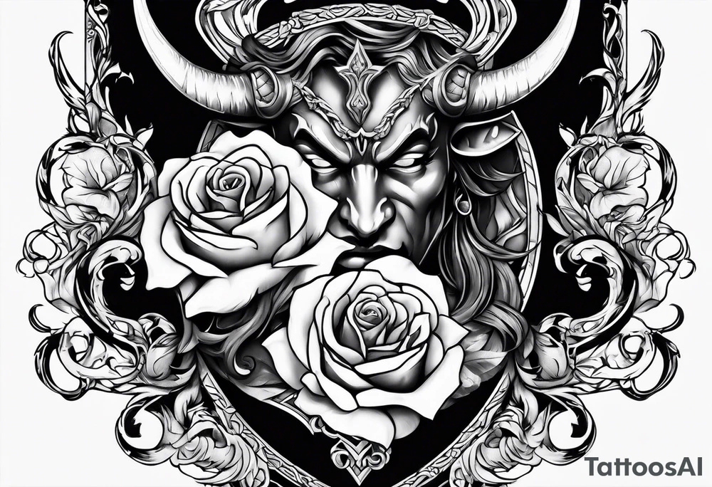 tattoo with devil and roses  for the chest tattoo idea