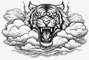 A thunder god tiger forearm tattoo, with lightning and clouds filling the area tattoo idea