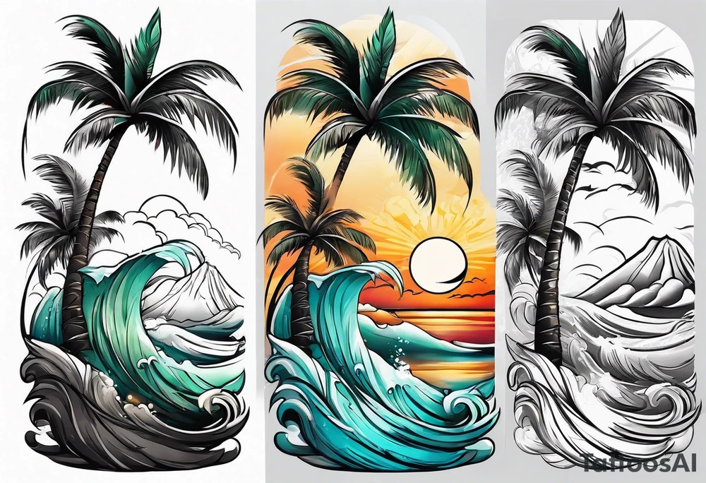 palm tree sleeve tattoo idea