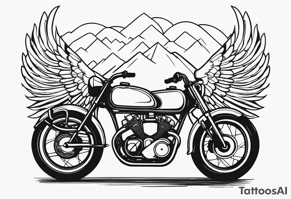 Motorcycle, wings, forest tattoo idea